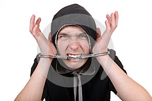 Man Gnaw a Handcuffs