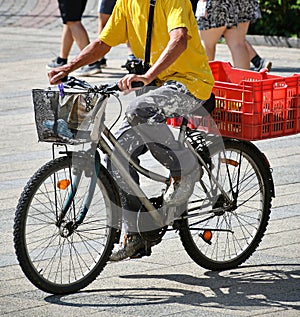 Man goes to work with a bicycle