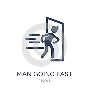 man going fast and with force against a door icon in trendy design style. man going fast and with force against a door icon