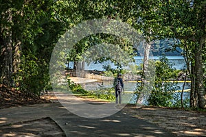 Man going fishing at the lake