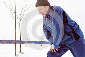 Man going in for sport in the winter on snow