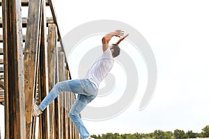 Man going to perform unique and dangerous stunt