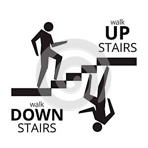 Man going up the stairs , man going down staircase symbol.