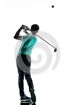 Man Golf golfer golfing isolated shadow silhouette white background