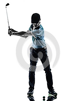 Man Golf golfer golfing isolated shadow silhouette white background