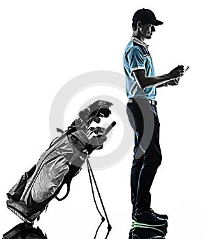 Man Golf golfer golfing isolated shadow silhouette white background