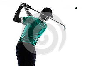 Man Golf golfer golfing isolated shadow silhouette white background