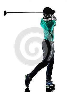 Man Golf golfer golfing isolated shadow silhouette white background