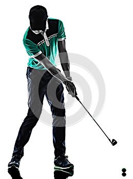 Man Golf golfer golfing isolated shadow silhouette white background