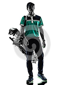 Man Golf golfer golfing isolated shadow silhouette white background