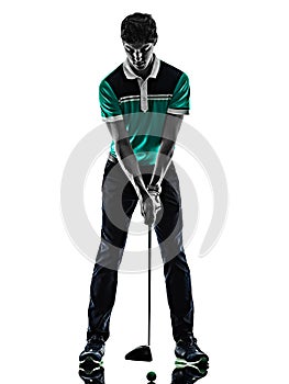 Man Golf golfer golfing isolated shadow silhouette white background