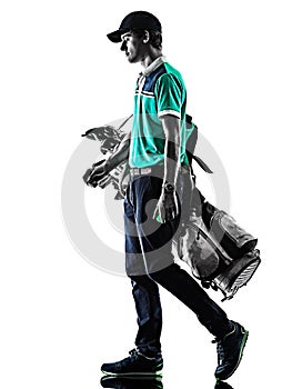 Man Golf golfer golfing isolated shadow silhouette white background