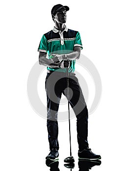 Man Golf golfer golfing isolated shadow silhouette white background