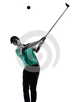 Man Golf golfer golfing isolated shadow silhouette white background