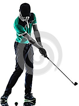 Man Golf golfer golfing isolated shadow silhouette white background