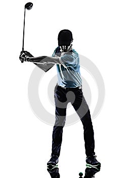 Man Golf golfer golfing isolated shadow silhouette white background