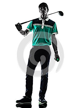 Man Golf golfer golfing isolated shadow silhouette white background