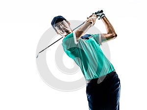 Man Golf golfer golfing isolated  white background