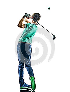 Man Golf golfer golfing isolated white background