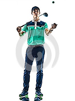 Man Golf golfer golfing isolated white background