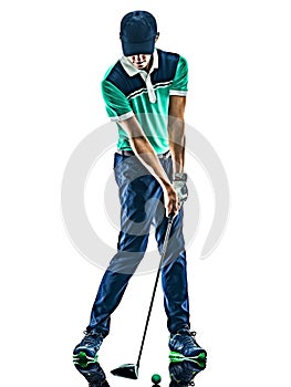 Man Golf golfer golfing isolated white background