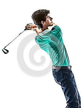 Man Golf golfer golfing isolated white background