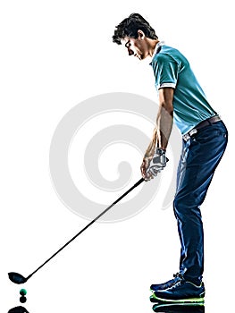 Man Golf golfer golfing isolated white background