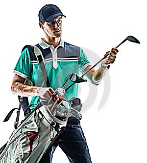 Man Golf golfer golfing isolated white background