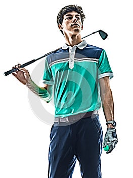 Man Golf golfer golfing isolated white background