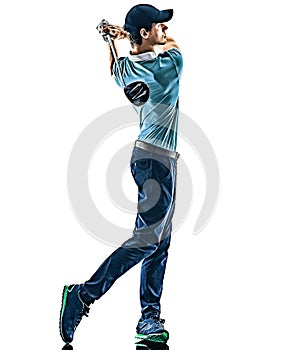 Man Golf golfer golfing isolated white background