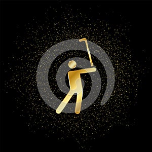 Man, golf, playing gold, icon. Vector illustration of golden particle