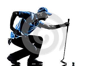 Man golfer golfing crouching silhouette