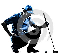 Man golfer golfing crouching silhouette