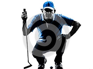 Man golfer golfing crouching silhouette photo