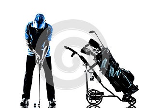 Man golfer golfing golf bag silhouette