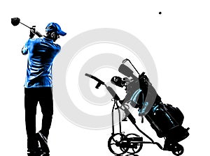 Man golfer golfing golf bag silhouette