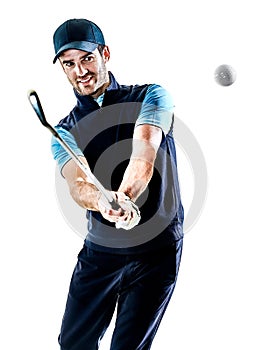 Man golfer golfing isolated withe background