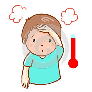 Man got fever high temperature cartoon