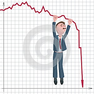 The man got into a financial crisis, falling down arrow chart