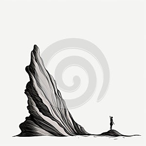 Nautical Surrealism: Monochrome Landscape With Parachute Rising Over Mountains photo