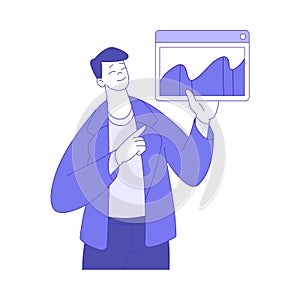 Man with Graph Analyzing Financial Profit Growth and Evaluating Revenue and Expense Vector Illustration