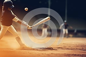 man grass field athlete player team baseball game bat ball sport. Generative AI.