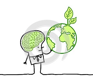 Man with green brain & green earth