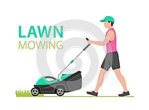 Man with Green Lawn Mower