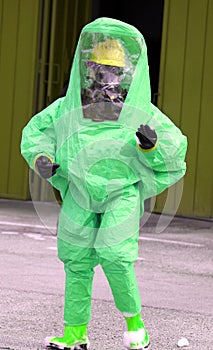 Man with green protective suit