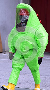 Man with green protective suit
