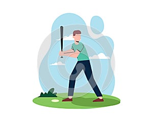 A man grip a baseball bat and ready to hit the ball. Simple flat design in sport and leisure vector