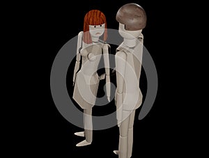 A man gropes a woman 3D illustration