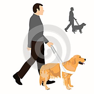 Man with guide dog vector illustration.