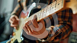 Man with guitar. Guitarist plays rock and roll.